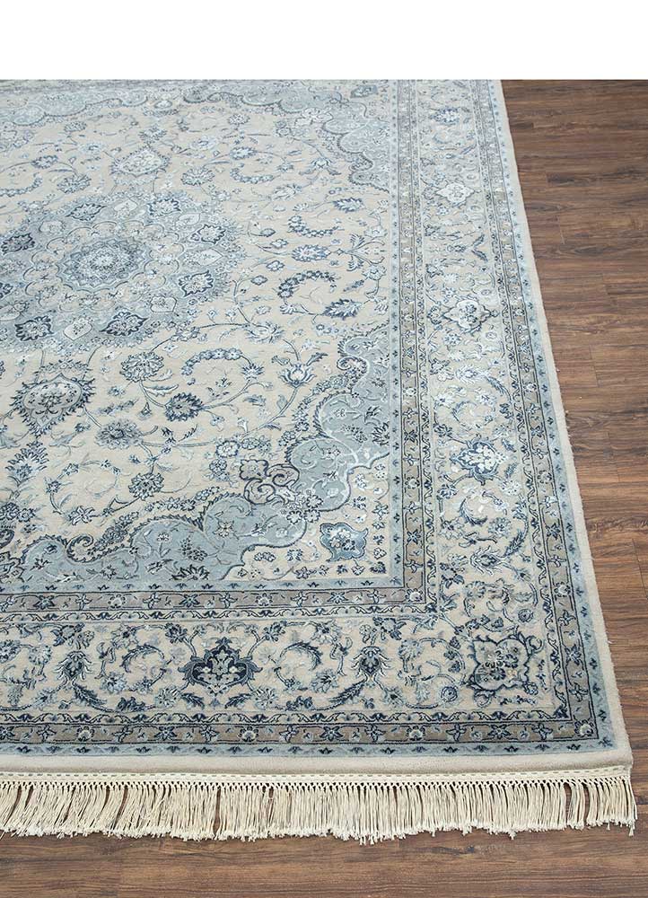 aurora ivory wool and silk Hand Knotted Rug - Corner