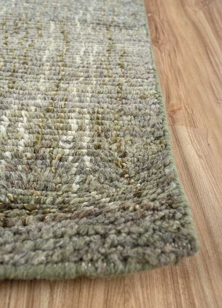 manifest green wool Hand Knotted Rug - Corner