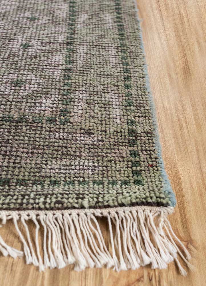 erbe green wool Hand Knotted Rug - Corner