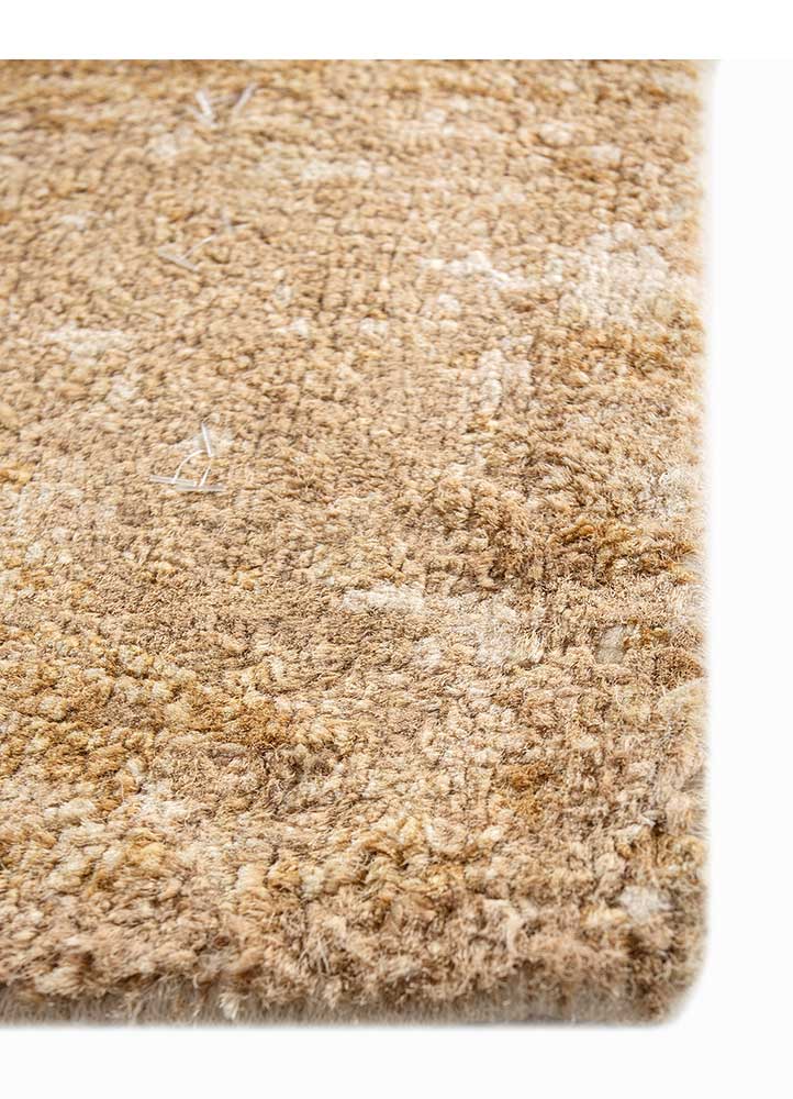 far east beige and brown silk Hand Knotted Rug - Corner