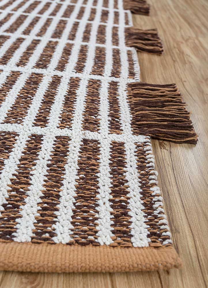 aprezo beige and brown cotton Flat Weaves Rug - Corner