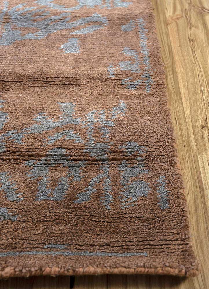 far east beige and brown viscose Hand Knotted Rug - Corner