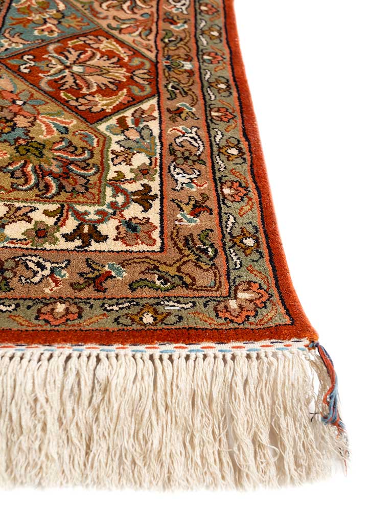 gulmarg red and orange silk Hand Knotted Rug - Corner