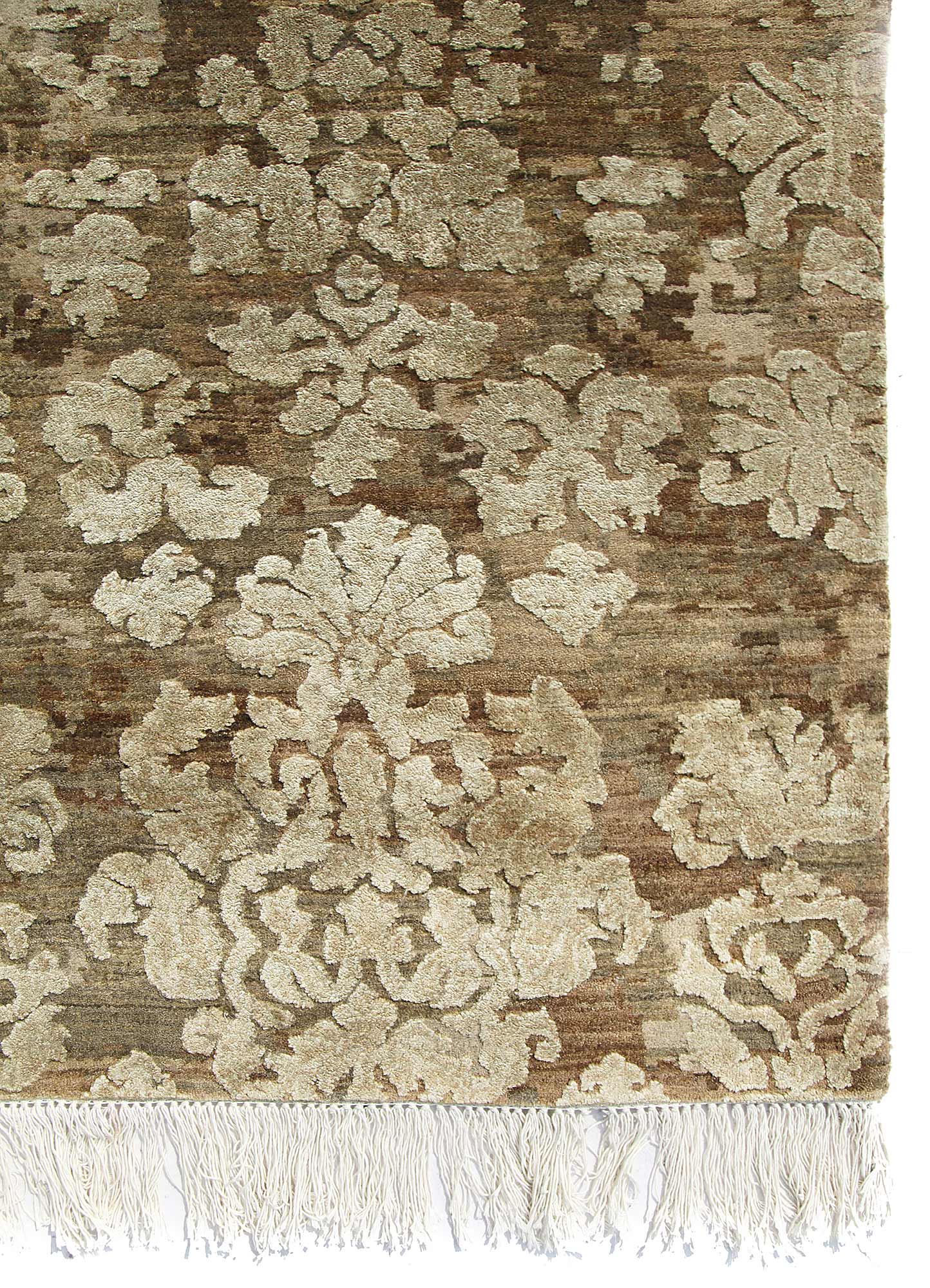 far east beige and brown wool and silk Hand Knotted Rug - Corner