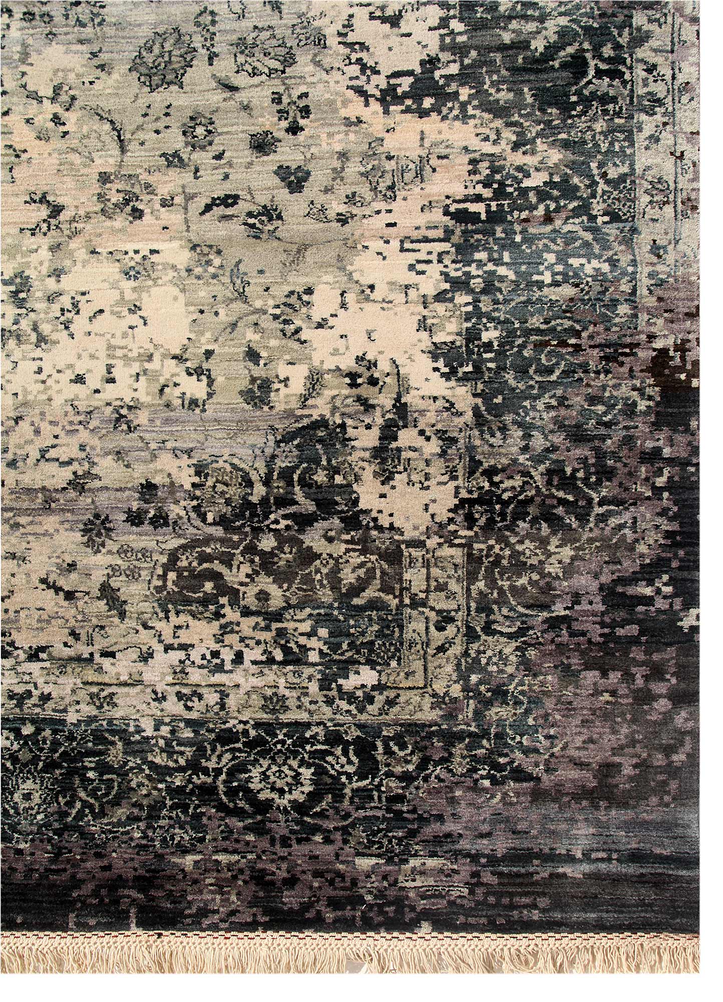 far east blue wool and silk Hand Knotted Rug - Corner