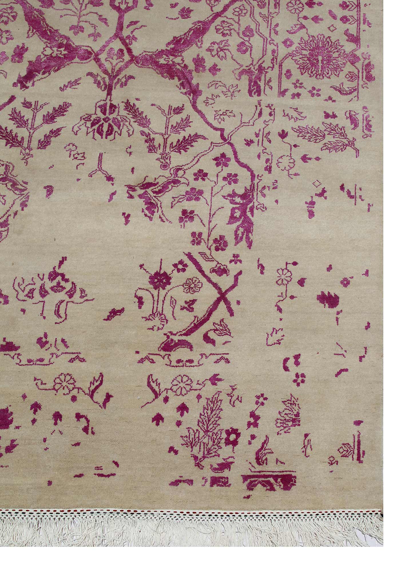 far east pink and purple wool and silk Hand Knotted Rug - Corner