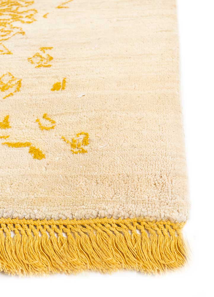 far east ivory wool and silk Hand Knotted Rug - Corner