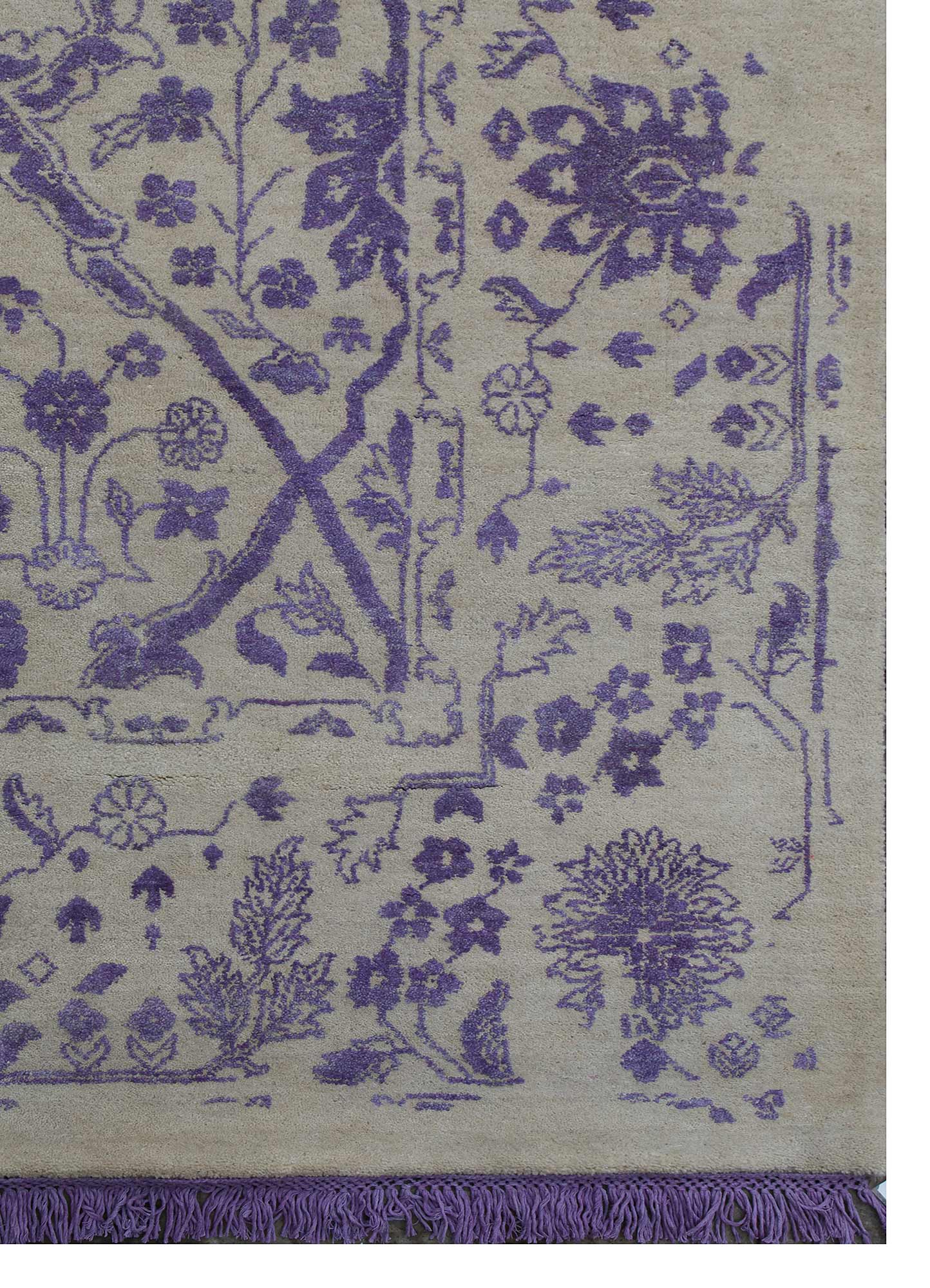 far east pink and purple wool and silk Hand Knotted Rug - Corner