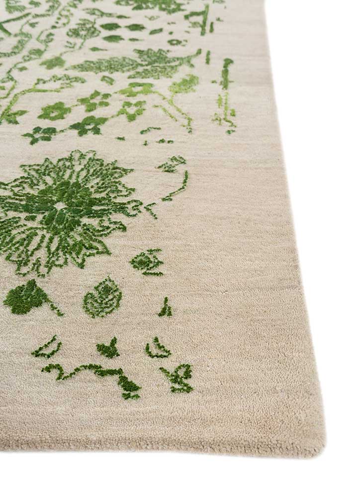 far east green wool and silk Hand Knotted Rug - Corner