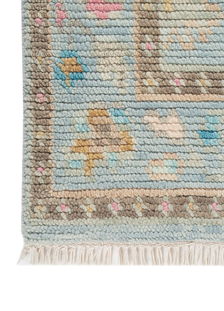 cyanna blue wool Hand Knotted Rug - Corner