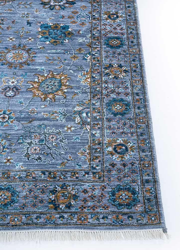 gulnar blue wool Hand Knotted Rug - Corner