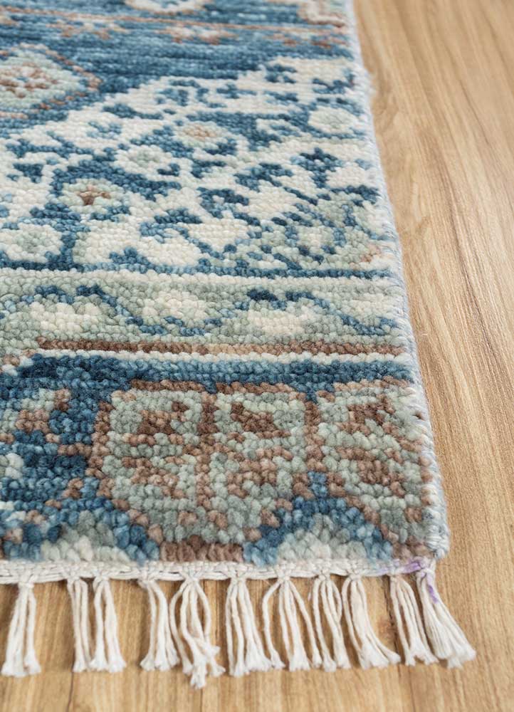 cyanna blue wool Hand Knotted Rug - Corner