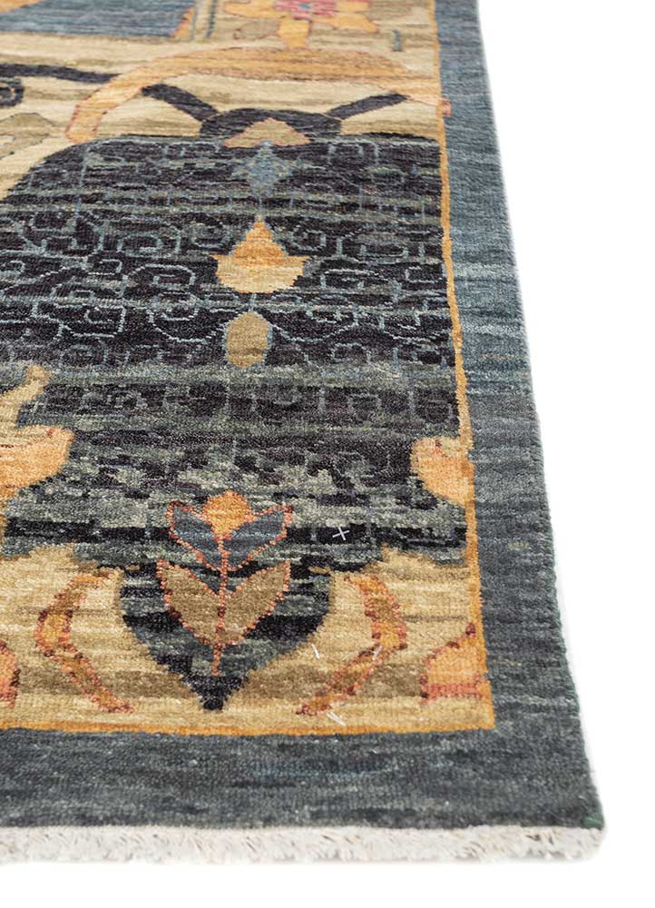 cyanna blue wool Hand Knotted Rug - Corner