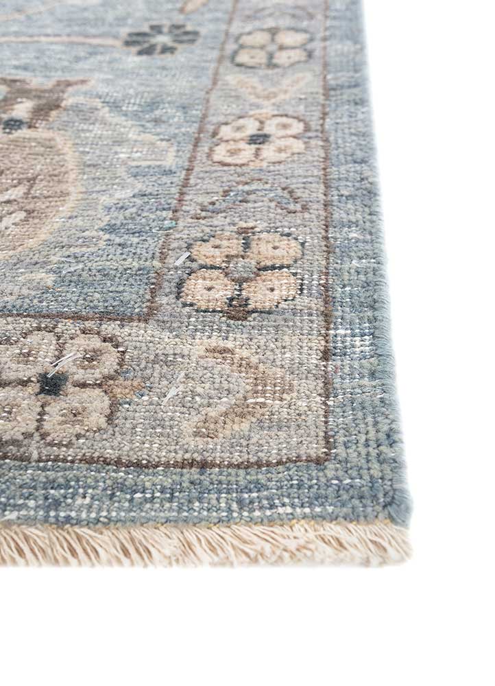 cyanna blue wool Hand Knotted Rug - Corner