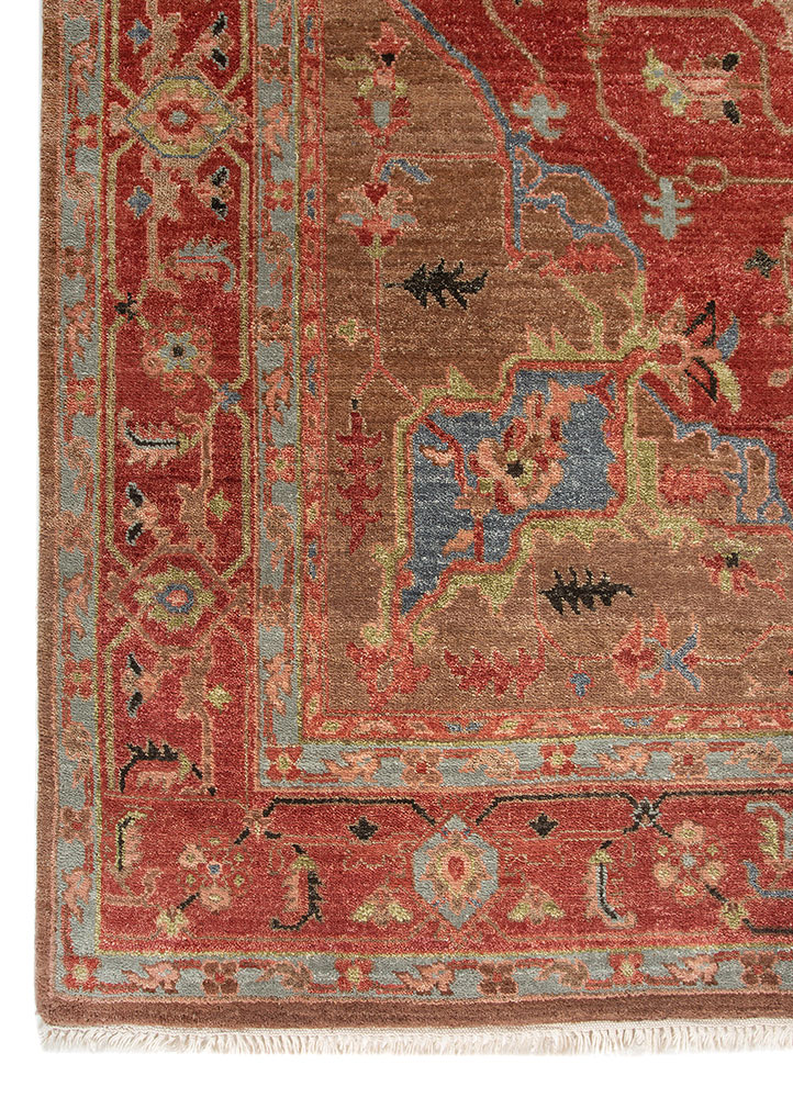 aprezo red and orange wool Hand Knotted Rug - Corner