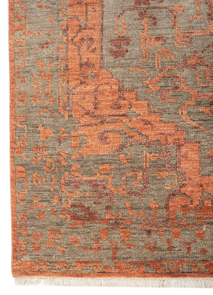 aprezo red and orange wool Hand Knotted Rug - Corner
