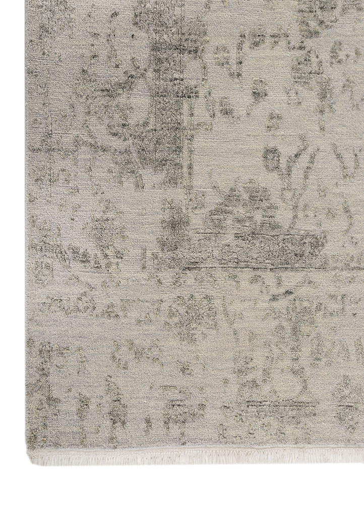 aprezo grey and black wool and viscose Hand Knotted Rug - Corner