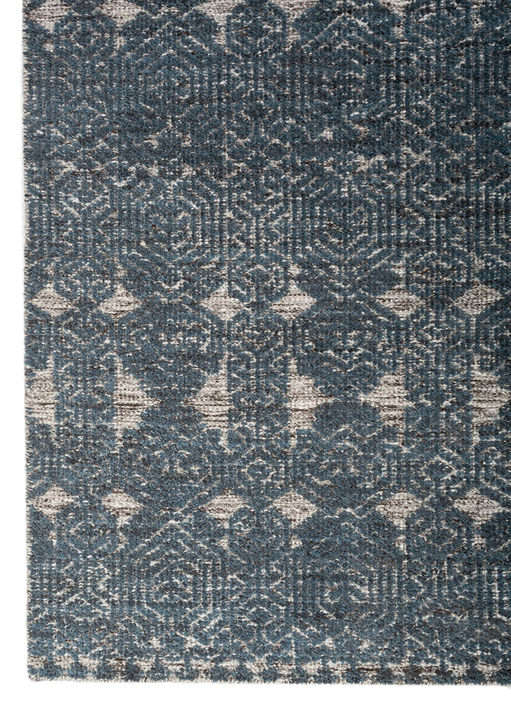 aprezo blue wool and viscose Hand Knotted Rug - Corner