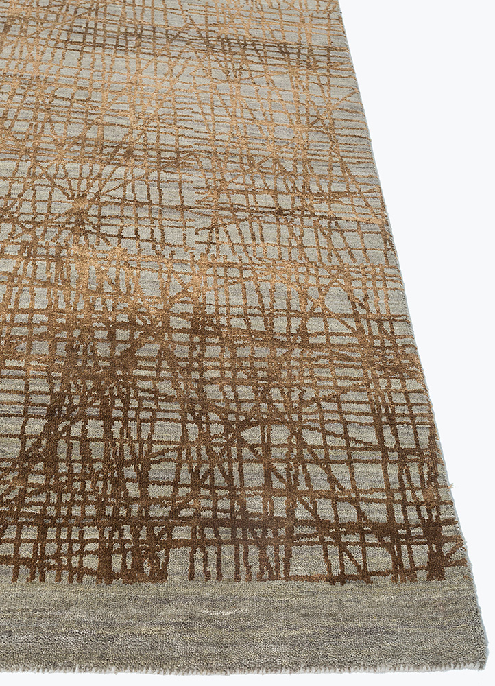 free verse by kavi beige and brown wool and silk Hand Knotted Rug - Corner