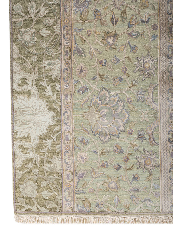 far east green wool and silk Hand Knotted Rug - Corner far east green wool and silk Hand Knotted Rug - Corner