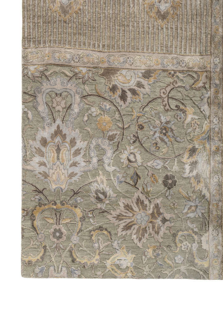 far east beige and brown wool and silk Hand Knotted Rug - Corner far east beige and brown wool and silk Hand Knotted Rug - Corner
