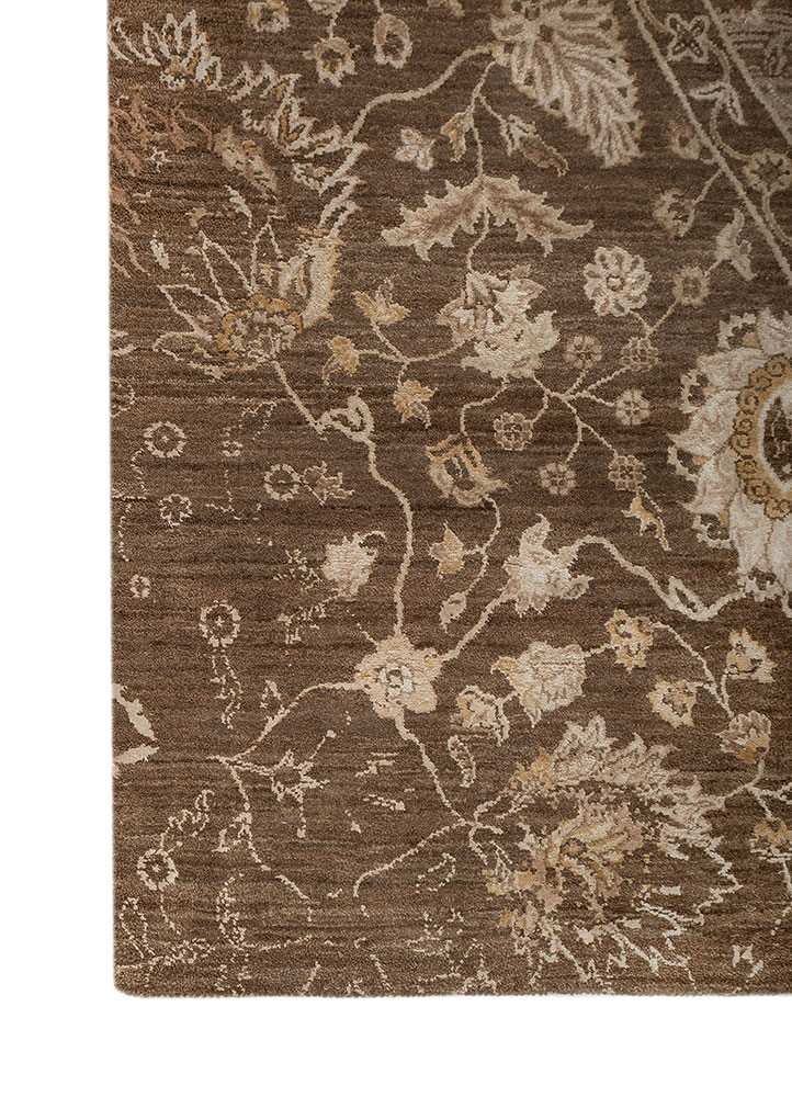 far east beige and brown wool and silk Hand Knotted Rug - Corner