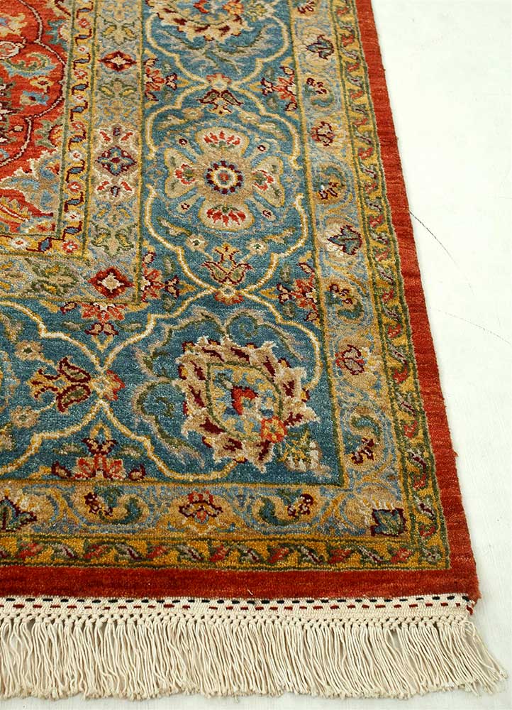 gulnar red and orange wool Hand Knotted Rug - Corner gulnar red and orange wool Hand Knotted Rug - Corner