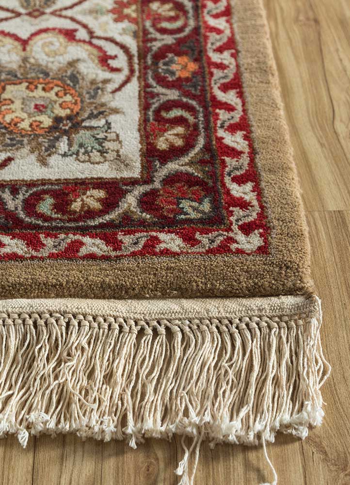 gulnar beige and brown wool Hand Knotted Rug - Corner