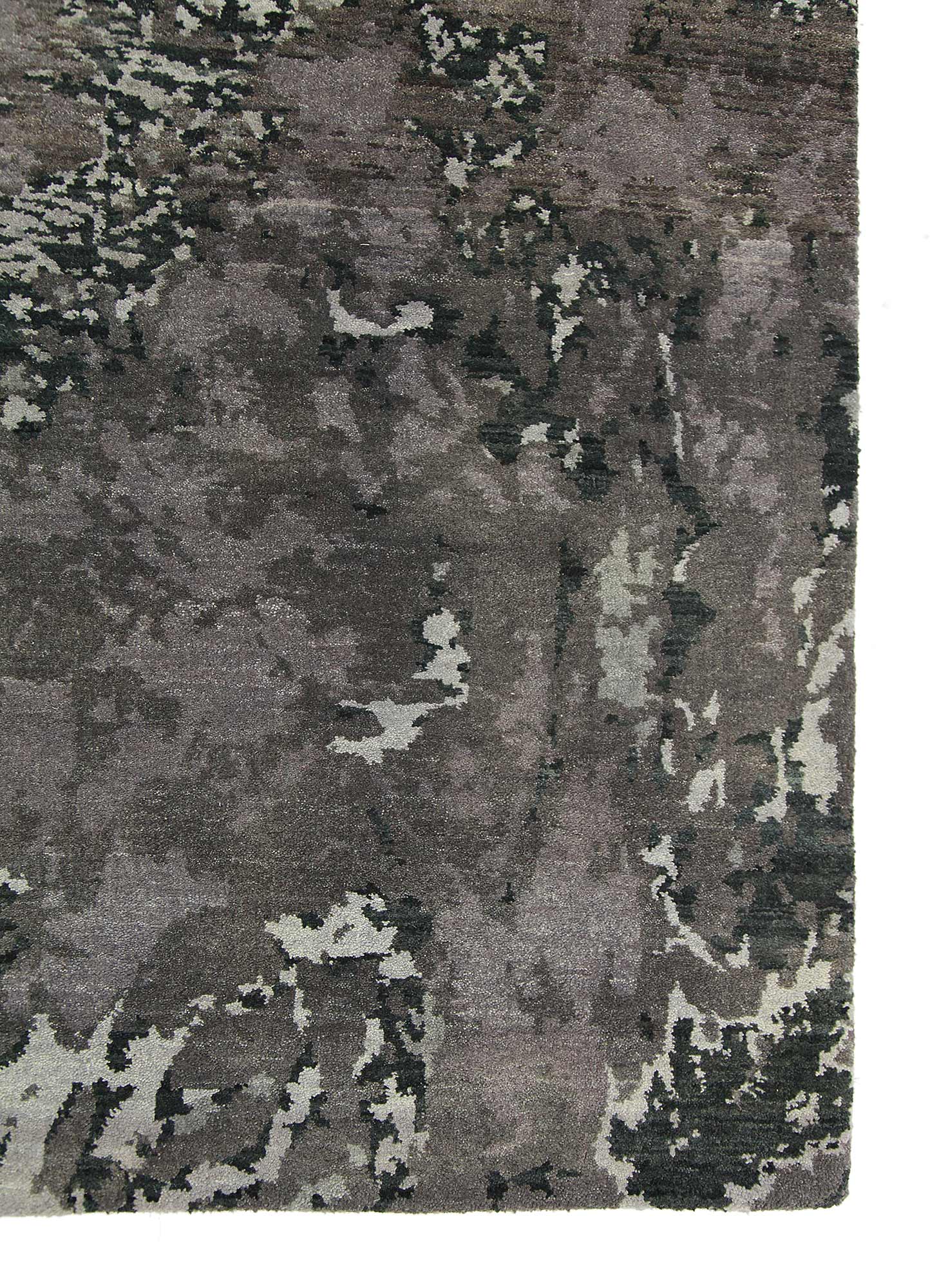 pansy grey and black wool Hand Knotted Rug - Corner