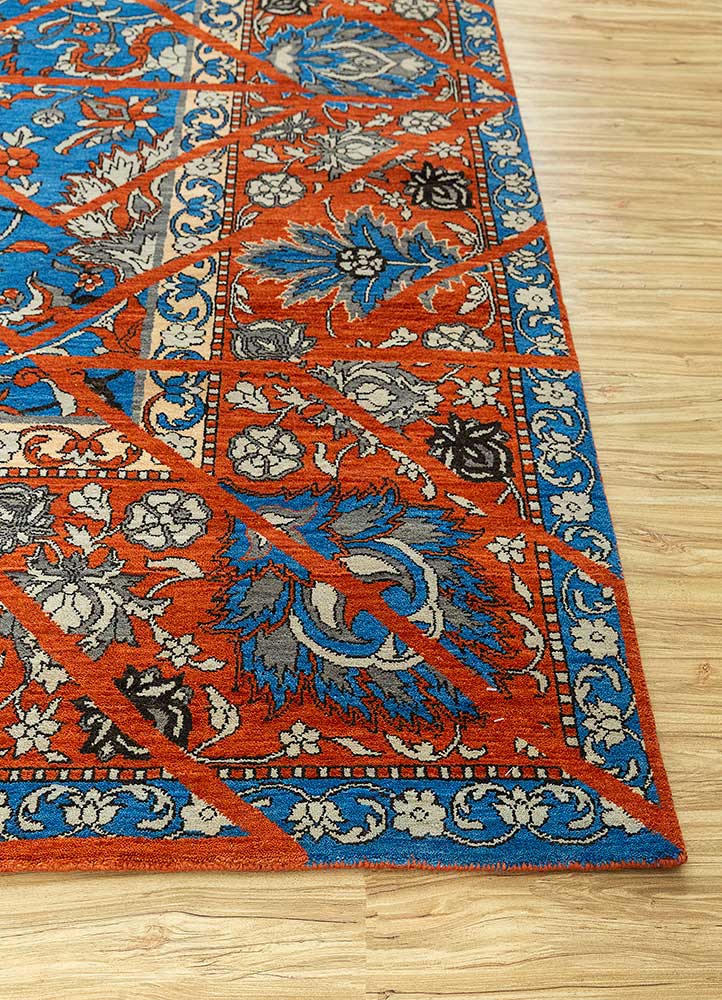 far east blue wool Hand Knotted Rug - Corner