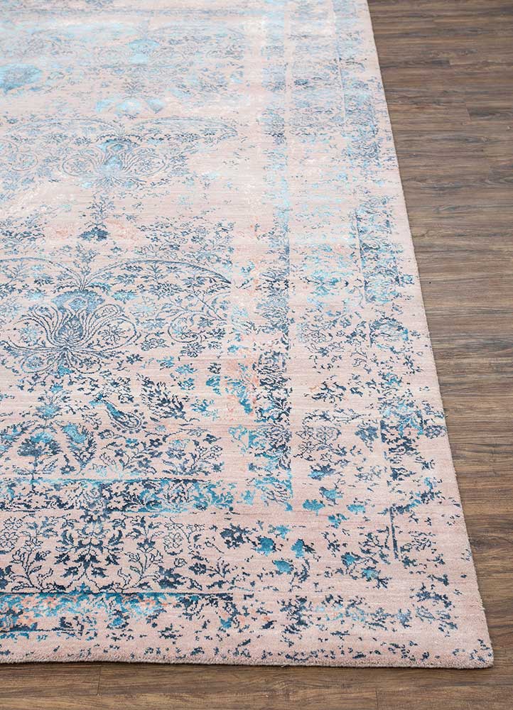 far east pink and purple wool and bamboo silk Hand Knotted Rug - Corner