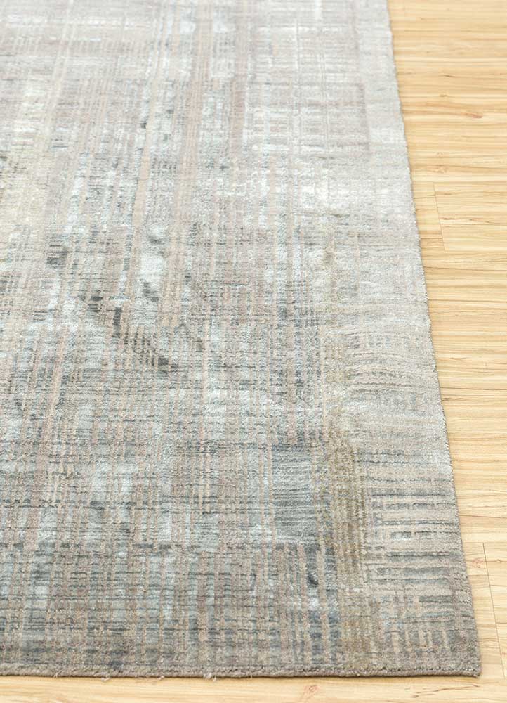 unstring by kavi grey and black wool and bamboo silk Hand Knotted Rug - Corner