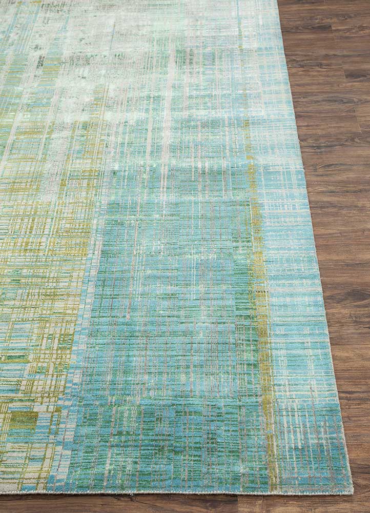 unstring by kavi blue wool and bamboo silk Hand Knotted Rug - Corner