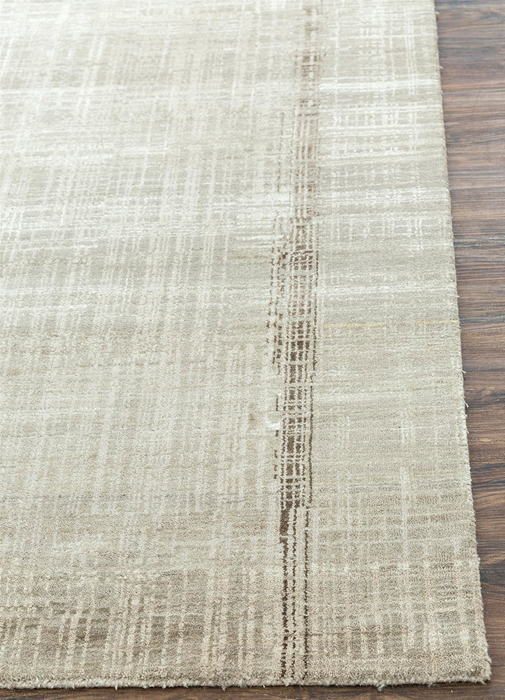 unstring by kavi ivory wool and bamboo silk Hand Knotted Rug - Corner