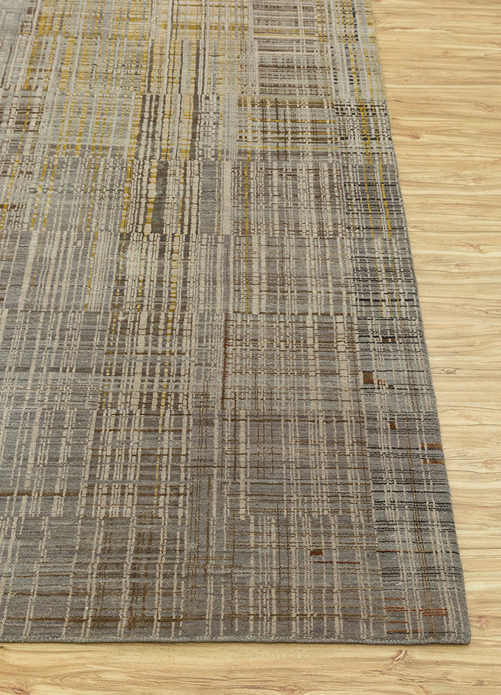 unstring by kavi beige and brown wool and bamboo silk Hand Knotted Rug - Corner unstring by kavi beige and brown wool and bamboo silk Hand Knotted Rug - Corner