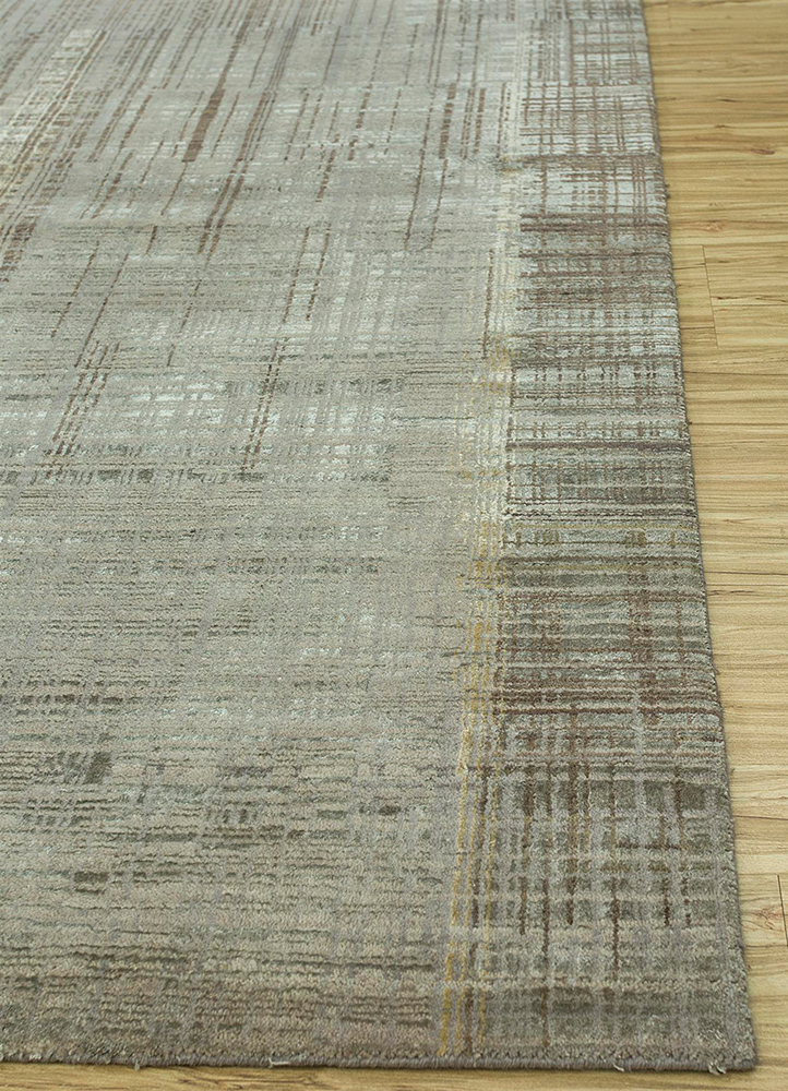 unstring by kavi beige and brown wool and bamboo silk Hand Knotted Rug - Corner