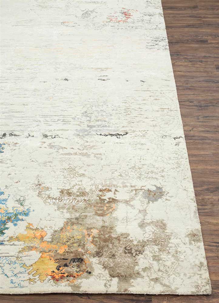 unstring by kavi ivory wool and bamboo silk Hand Knotted Rug - Corner