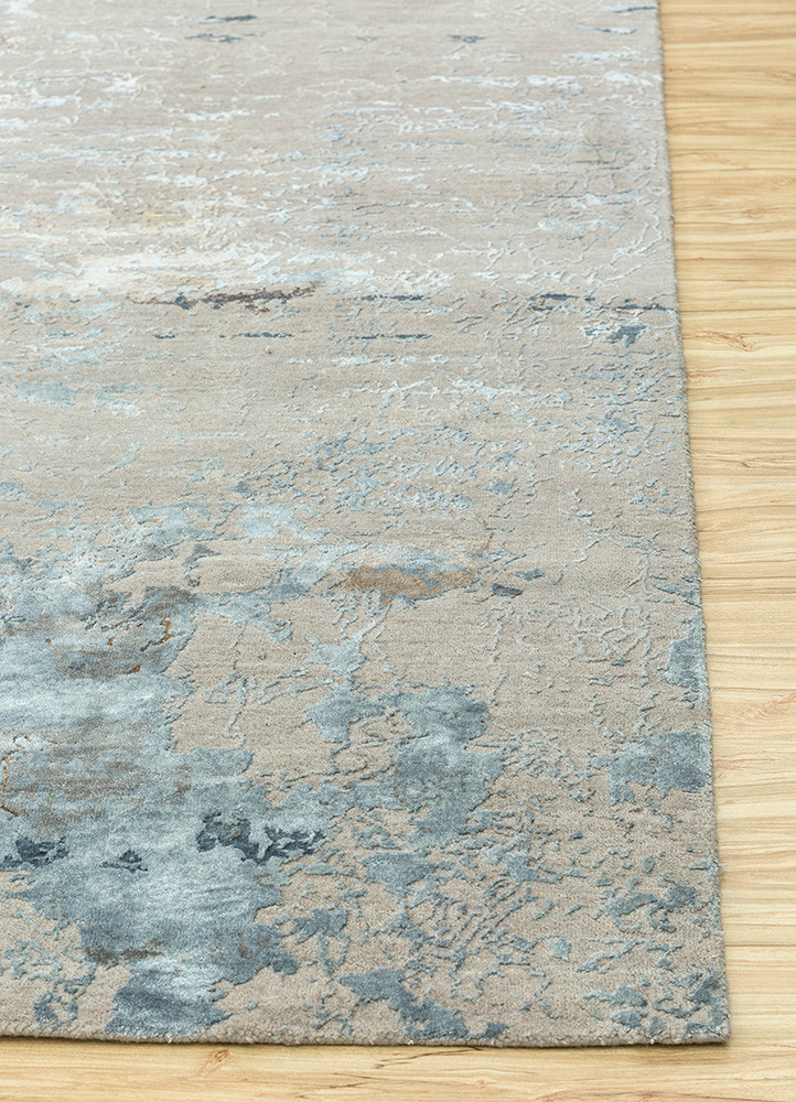 unstring by kavi grey and black wool and bamboo silk Hand Knotted Rug - Corner unstring by kavi grey and black wool and bamboo silk Hand Knotted Rug - Corner