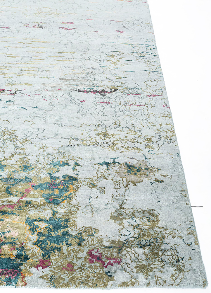 unstring by kavi blue wool and bamboo silk Hand Knotted Rug - Corner