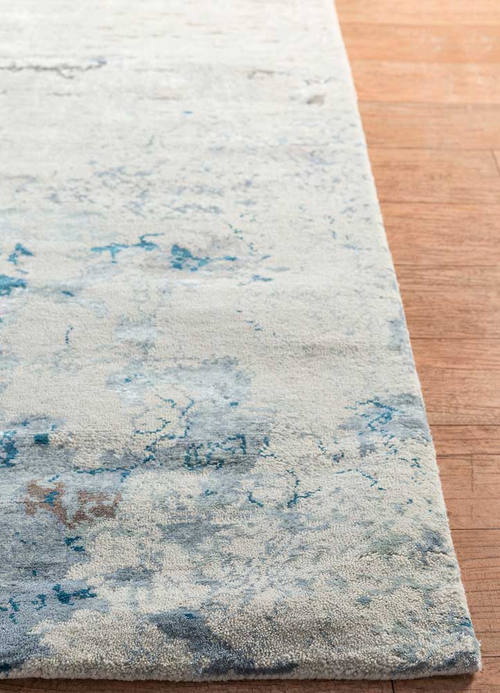 unstring by kavi ivory wool and bamboo silk Hand Knotted Rug - Corner