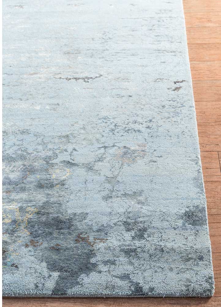 unstring by kavi blue wool and bamboo silk Hand Knotted Rug - Corner