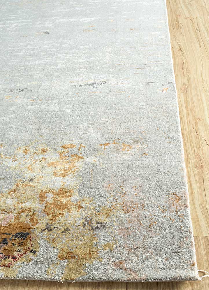 unstring by kavi grey and black wool and bamboo silk Hand Knotted Rug - Corner