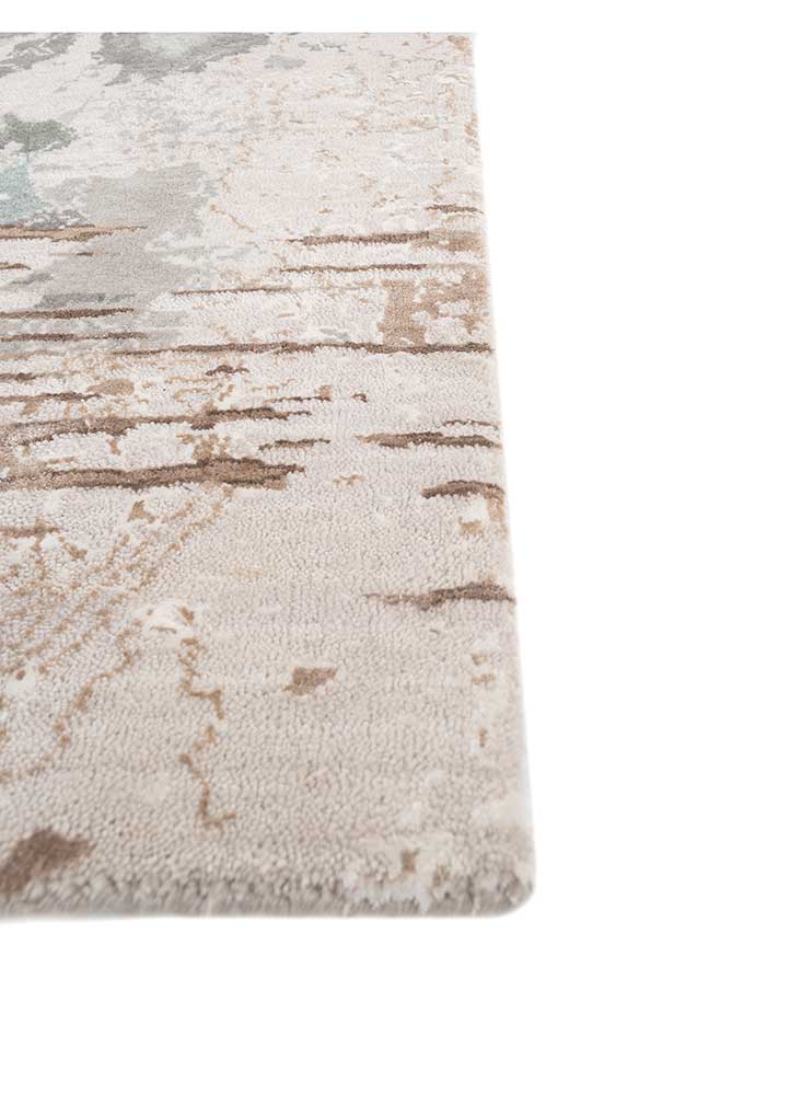 unstring by kavi ivory wool and bamboo silk Hand Knotted Rug - Corner