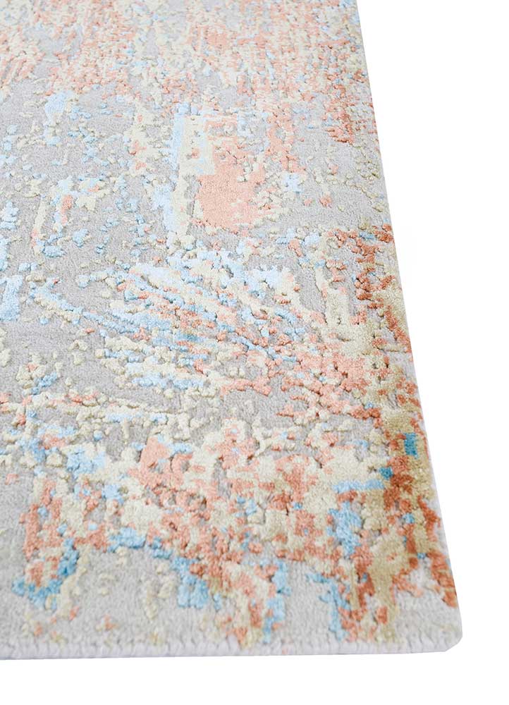 unstring by kavi beige and brown wool and bamboo silk Hand Knotted Rug - Corner