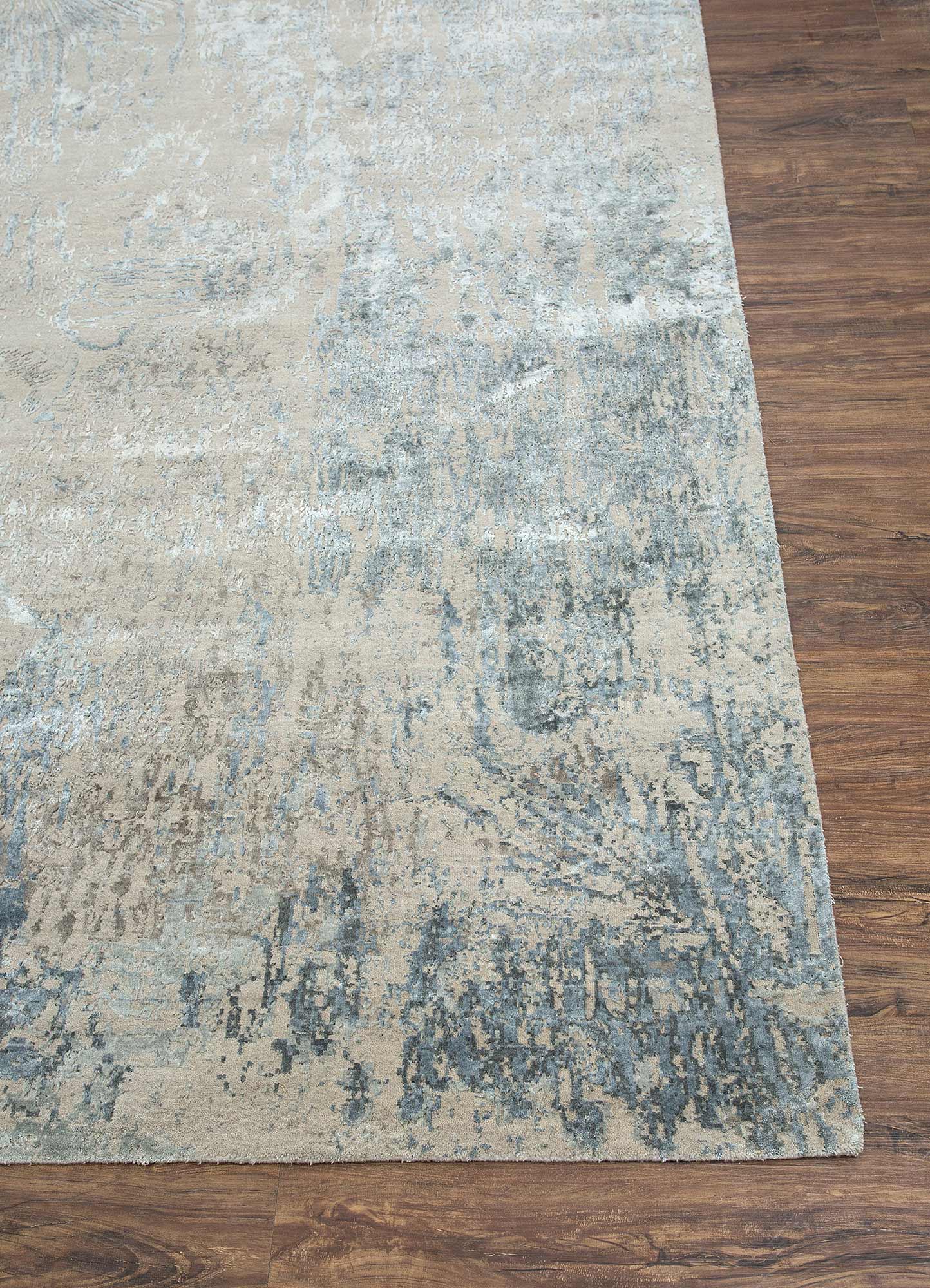 unstring by kavi grey and black wool and bamboo silk Hand Knotted Rug - Corner