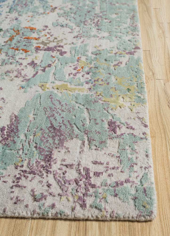 unstring by kavi ivory wool and bamboo silk Hand Knotted Rug - Corner