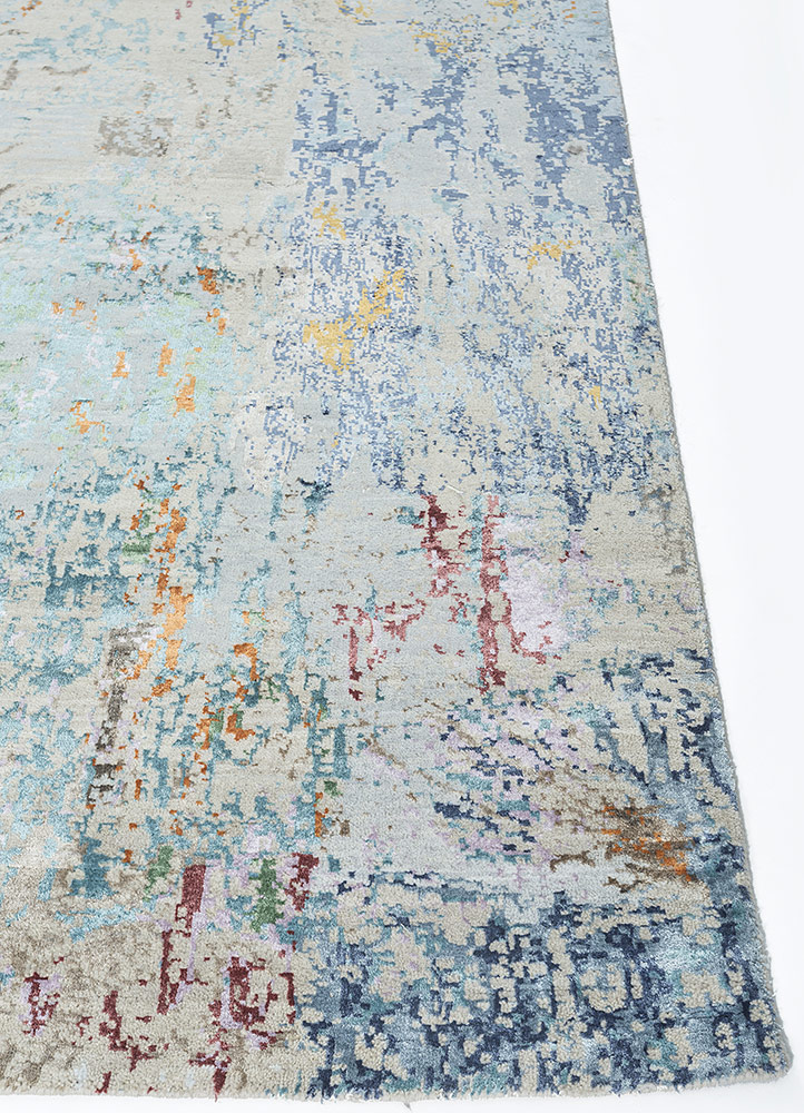unstring by kavi ivory wool and bamboo silk Hand Knotted Rug - Corner
