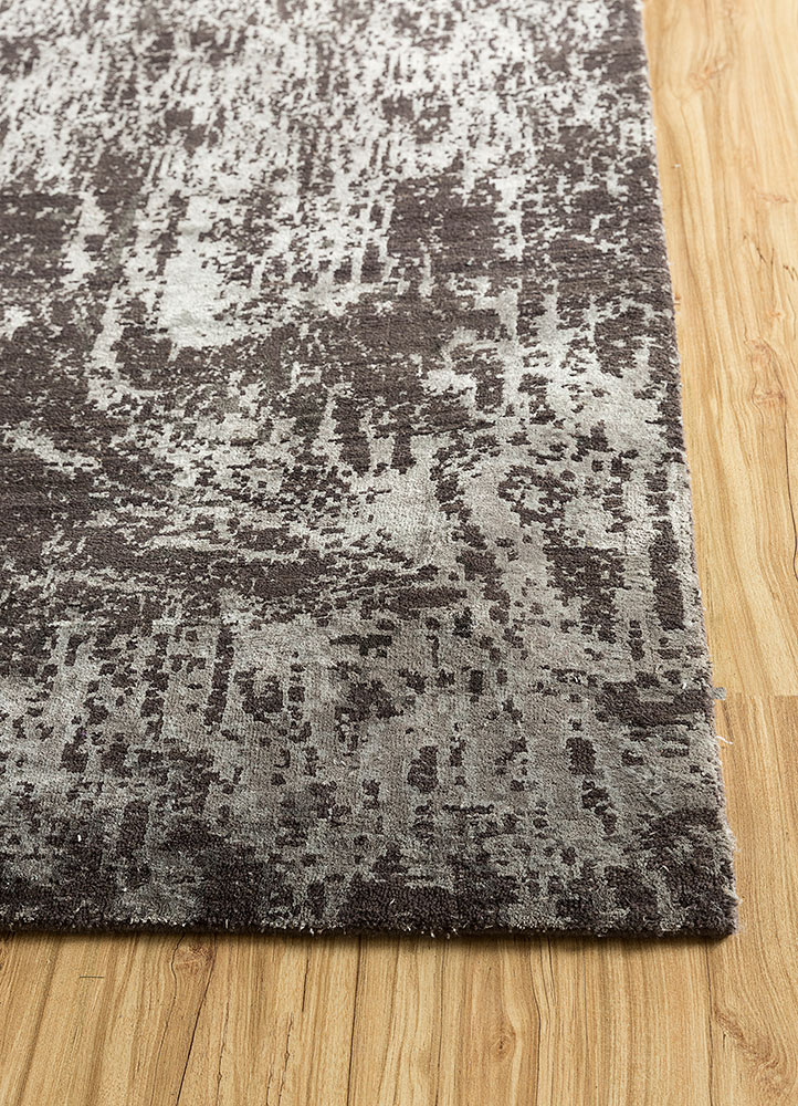 unstring by kavi grey and black wool and bamboo silk Hand Knotted Rug - Corner