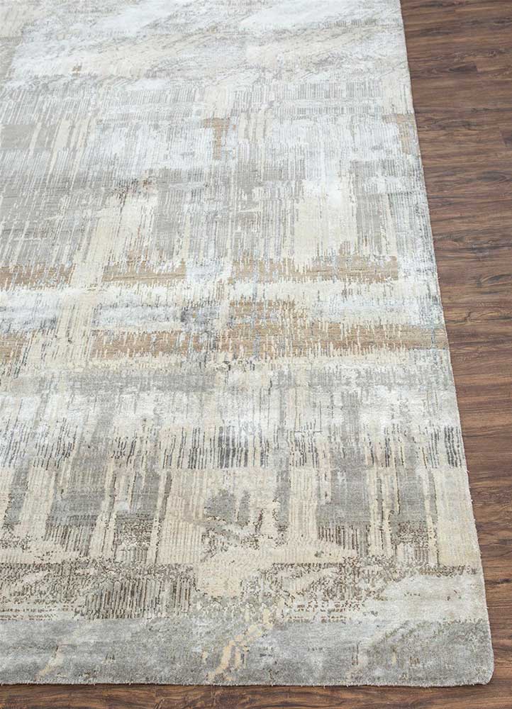 unstring by kavi ivory wool and bamboo silk Hand Knotted Rug - Corner