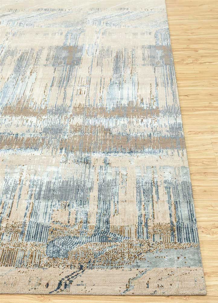 unstring by kavi beige and brown wool and bamboo silk Hand Knotted Rug - Corner